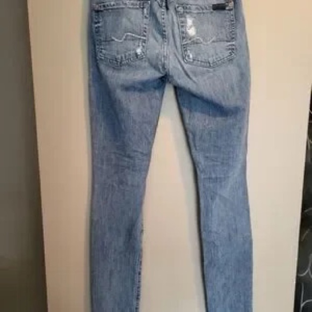 7 For All Mankind Skinny Jeans - Light Wash Blue with Distressing - Picture 2 of 6
